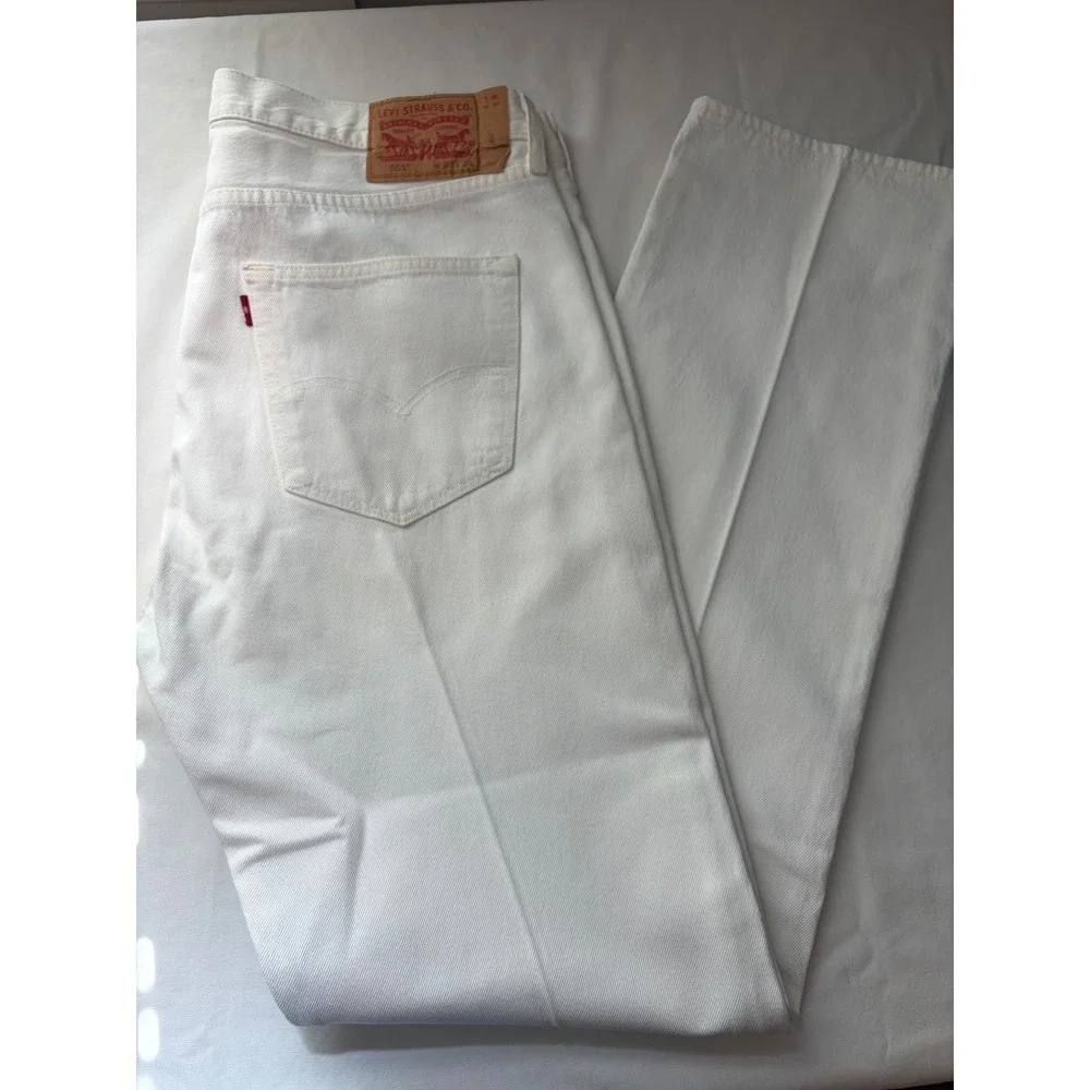 Vintage Levis 501 Original Fit‎ White Denim Jeans  36x34 Button Fly Straight Leg